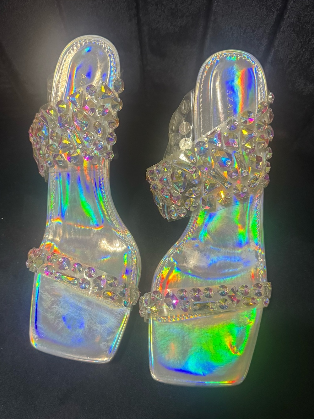 Holographic Clear Gem Slide Sandals for Women